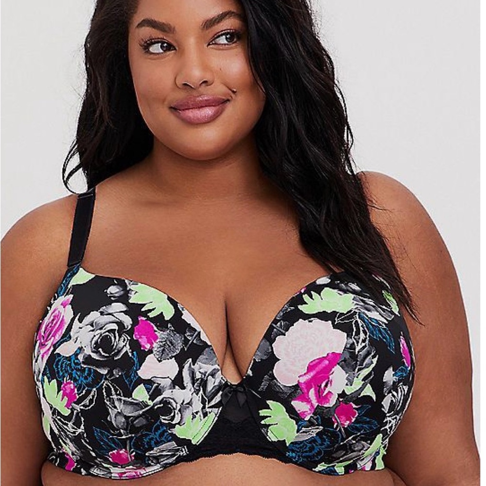 Torrid Black and Pink Floral Bra